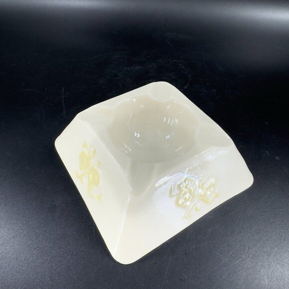 Vintage Belleek Ivory Porcelain Squared Raised Ashtray Dish Yellow Luster VTG - Picture 16 of 16